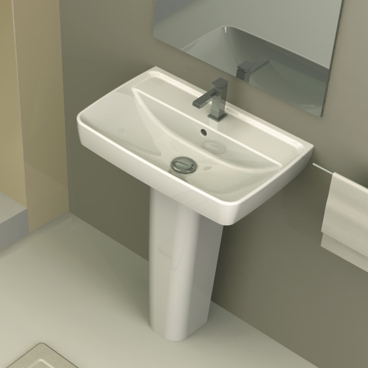 Nameeks 035100U-PED-One-Hole CeraStyle Rectangular White Ceramic Pedestal Sink - White