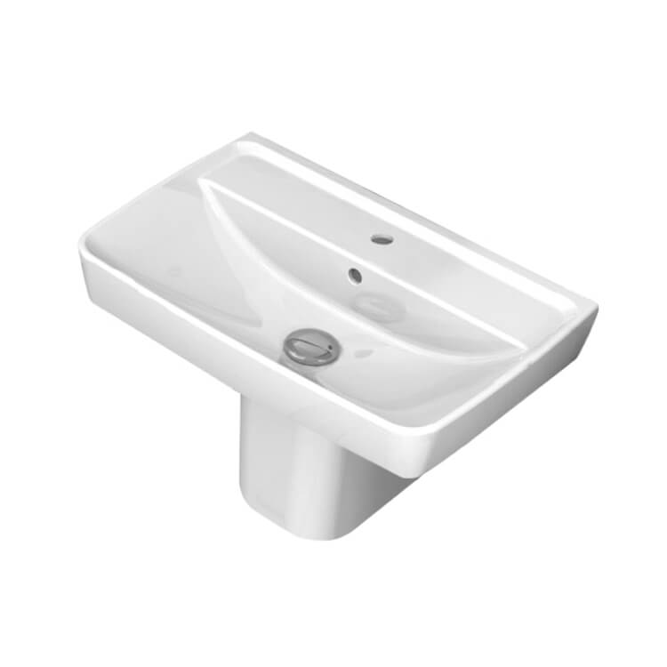 Nameeks 035100U-S-PED-One-Hole CeraStyle Duru Rectangular Wall Mounted Bathroom Sink in White - White
