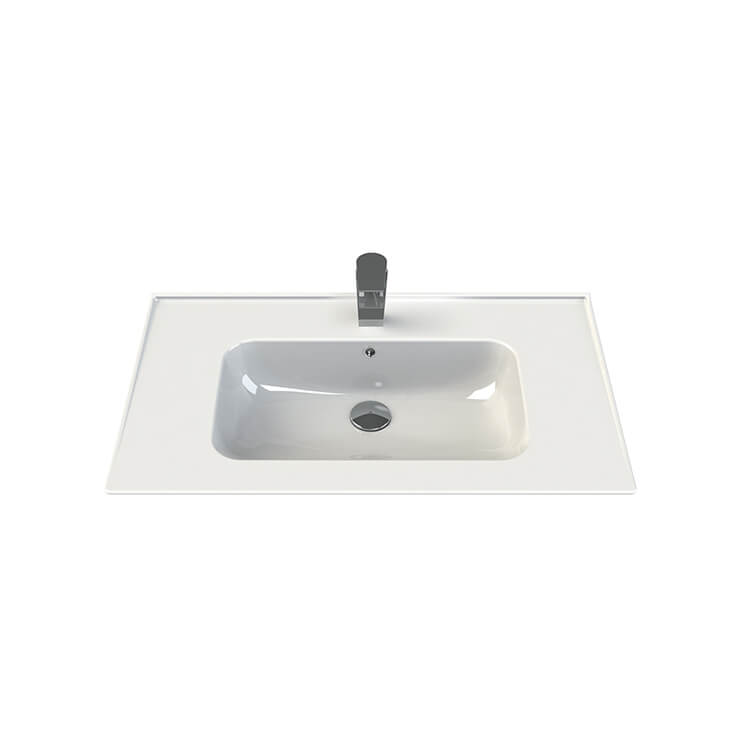 Nameeks 042300-U-Three-Hole CeraStyle Blue Rectangular Wall Mounted Bathroom Sink in White - White