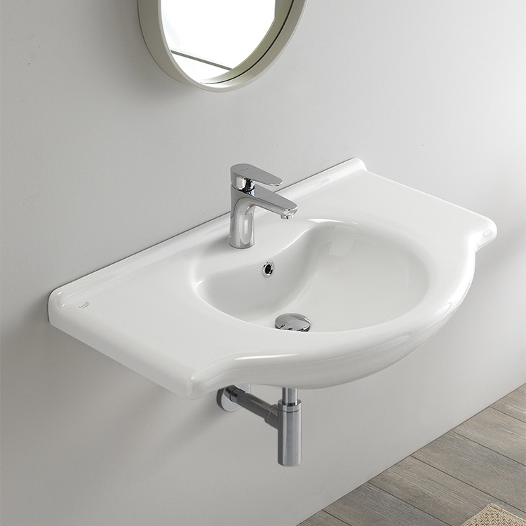 Nameeks 066500-U-One-Hole CeraStyle Rectangular White Ceramic Wall Mounted or Self-Rimming Sink - White