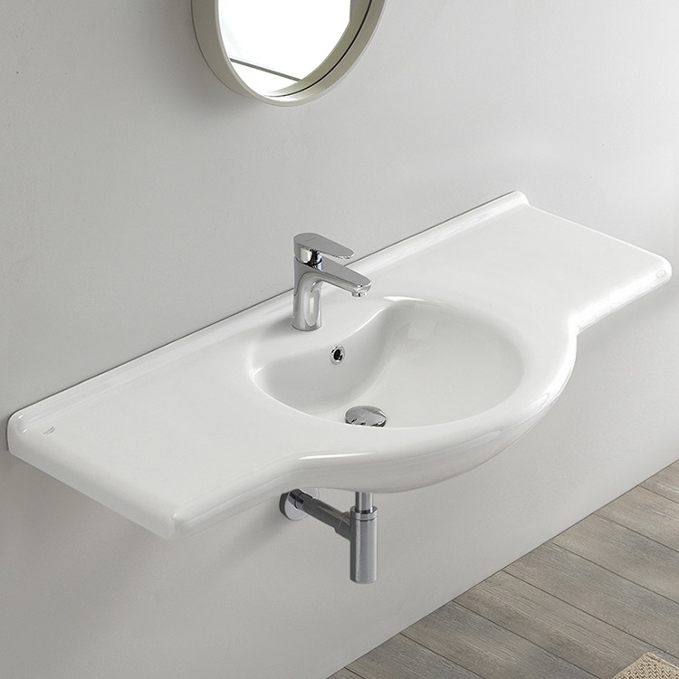Nameeks 066700-U-One-Hole CeraStyle Rectangular White Ceramic Wall Mounted or Self-Rimming Bathroom Sink - White