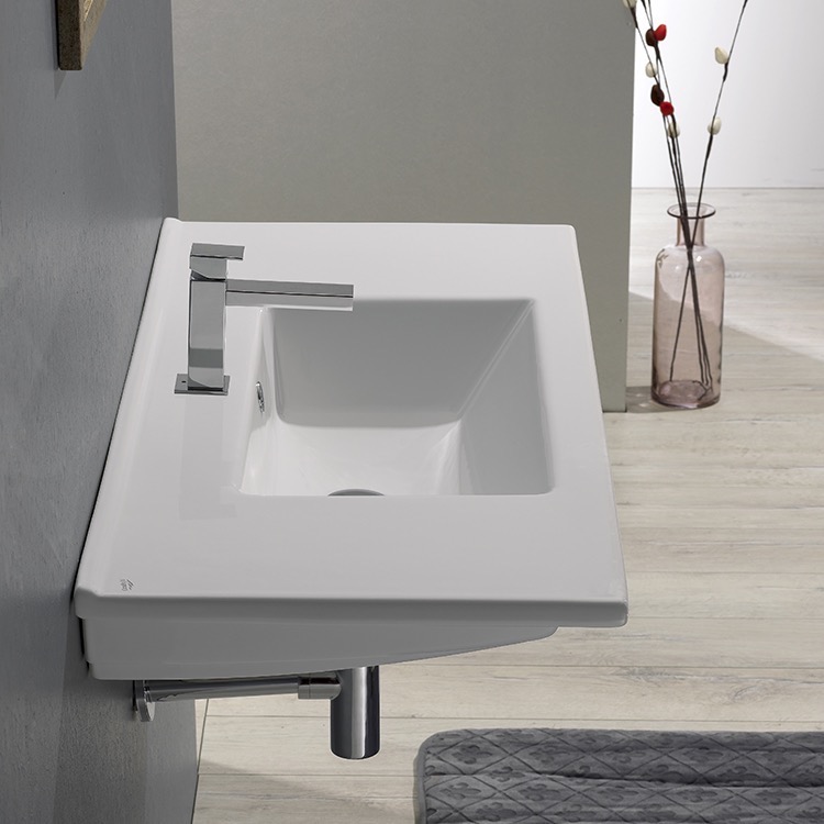Nameeks 067500-U-One-Hole CeraStyle Rectangular White Ceramic Self-Rimming Bathroom Sink - White