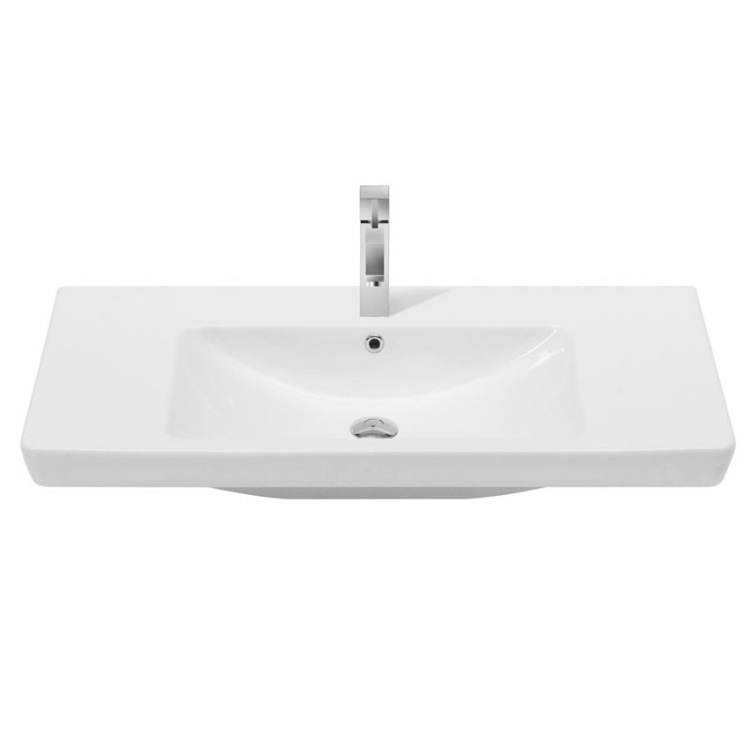 Nameeks 068300-U-One-Hole CeraStyle Rectangular White Ceramic Wall Mounted or Self-Rimming Sink - White