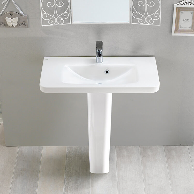 Nameeks 068300U-PED-One-Hole CeraStyle Rectangular Ceramic Pedestal Sink - White
