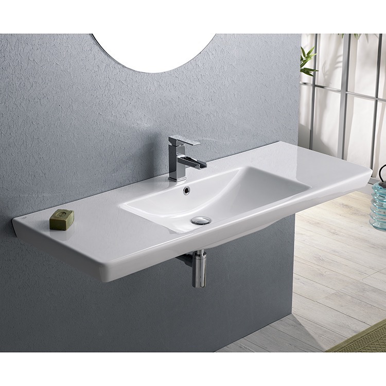Nameeks 068500-U-One-Hole CeraStyle Rectangular White Ceramic Wall Mounted, Vessel, or Self-Rimming Bathroom Sink - White