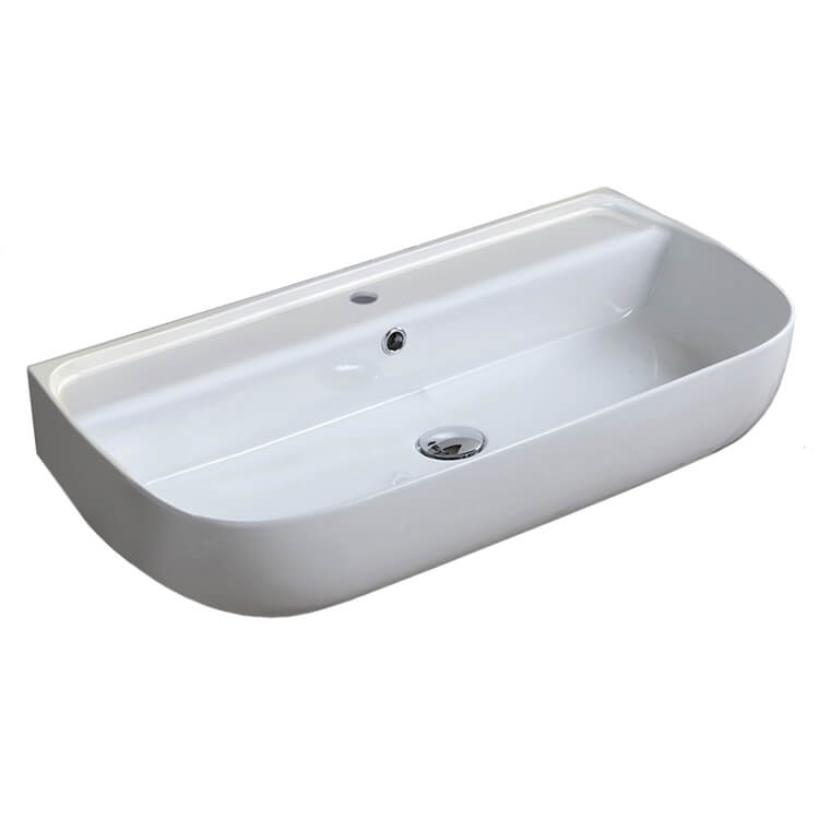 Nameeks 078700-U-One-Hole CeraStyle Aqua Rectangular Wall Mounted Bathroom Sink in White - White
