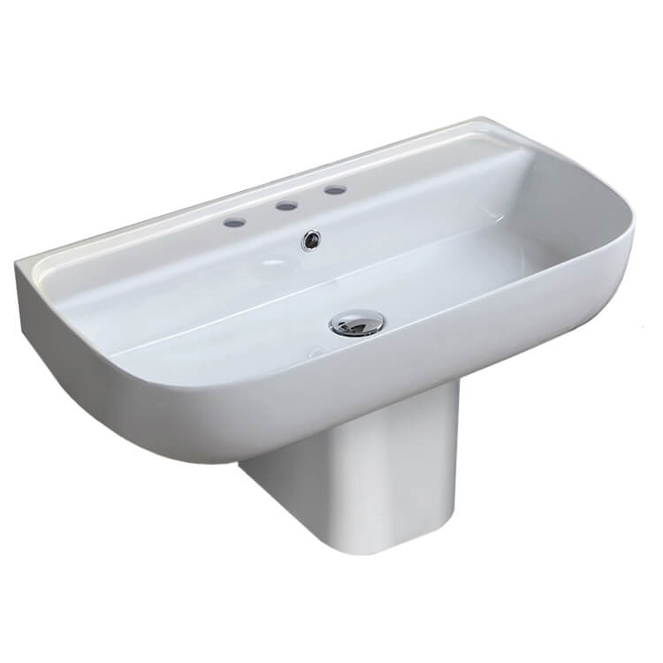 Nameeks 078700U-S-PED-Three-Hole CeraStyle Aqua Rectangular Wall Mounted Bathroom Sink in White - White