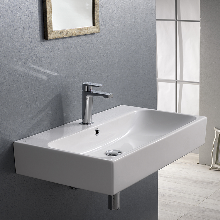 Nameeks 080000-U-One-Hole CeraStyle Rectangular White Ceramic Wall Mounted or Vessel Bathroom Sink - White