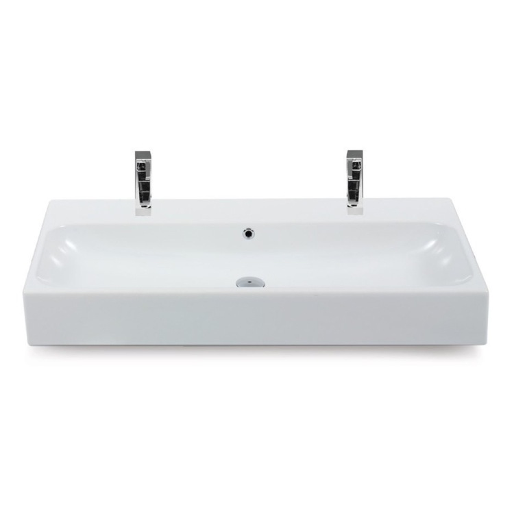Nameeks 080500-U-Two-Hole CeraStyle Rectangular White Ceramic Wall Mounted or Vessel Bathroom Sink - White
