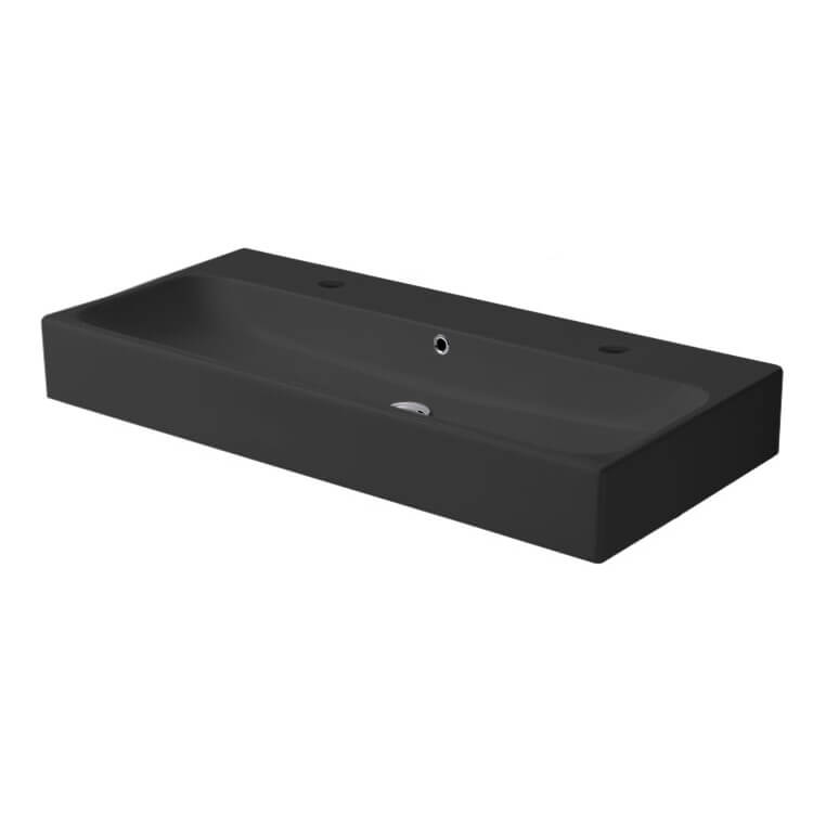 Nameeks 080507-U-97-Two-Hole CeraStyle Trough Matte Black Ceramic Wall Mounted or Vessel Sink - Matte Black