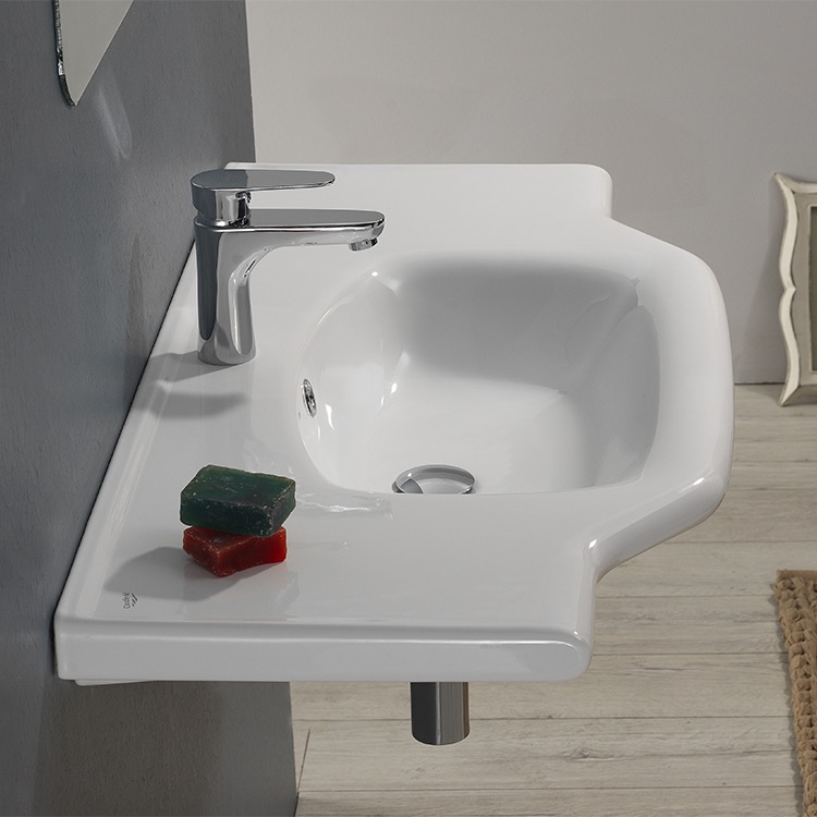 Nameeks 081200-U-One-Hole CeraStyle Rectangular White Ceramic Wall Mounted or Self-Rimming Bathroom Sink - White