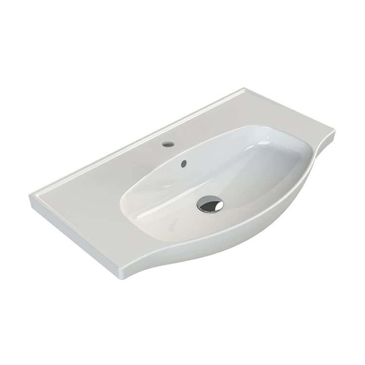 Nameeks 082400-U-One-Hole CeraStyle Lila Rectangular Wall Mounted Bathroom Sink in White - White