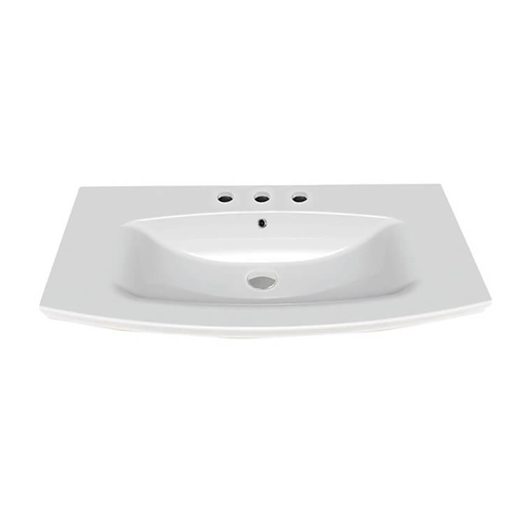 Nameeks 090100-U-Three-Hole CeraStyle Rectangle White Ceramic Wall Mounted or Self Rimming Sink - White