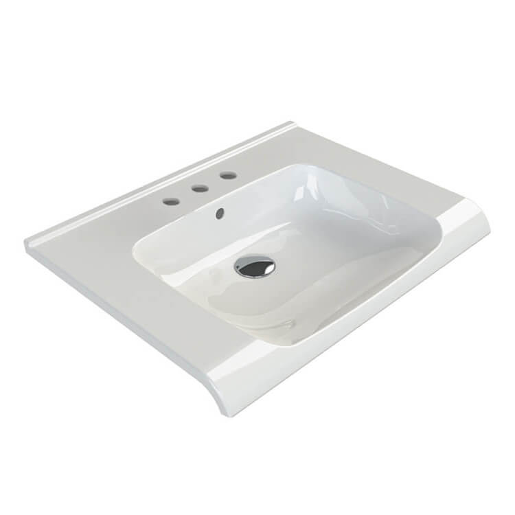 Nameeks 090600-U-Three-Hole CeraStyle Anova Rectangular Wall Mounted Bathroom Sink in White - White