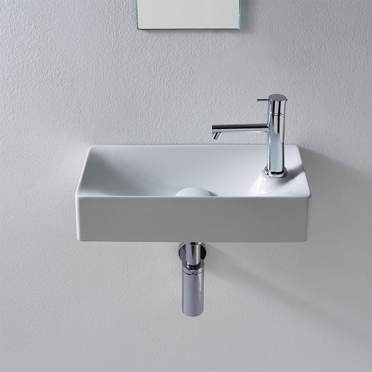 Nameeks 1501-One-Hole Scarabeo Soft Rectangular Wall Mounted Bathroom Sink in White - White