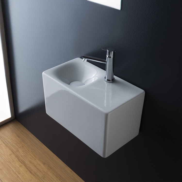 Nameeks 1522-One-Hole Scarabeo Rectangular White Ceramic Wall Mounted or Vessel Sink - White - Click Image to Close