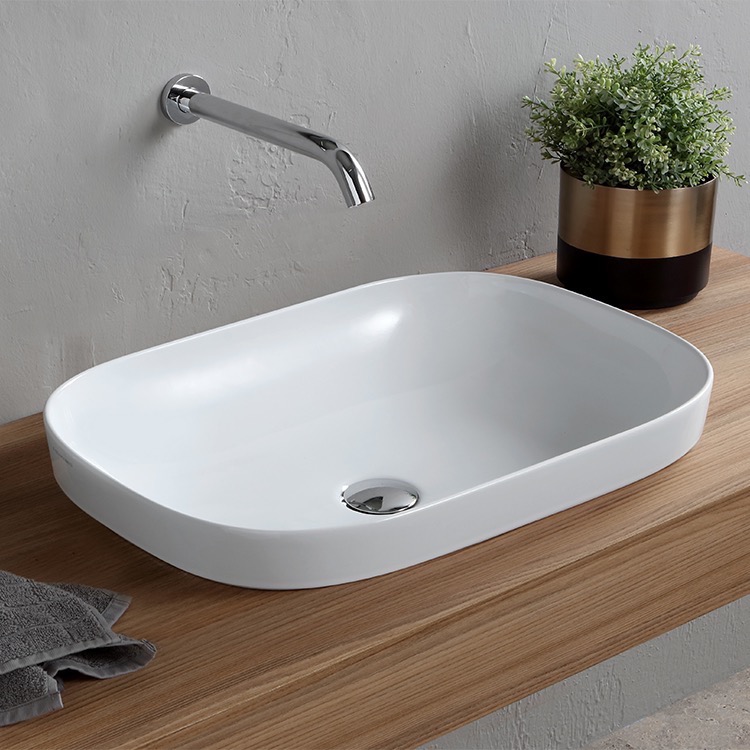 Nameeks 1805-No-Hole Scarabeo Oval White Ceramic Drop In Sink - White