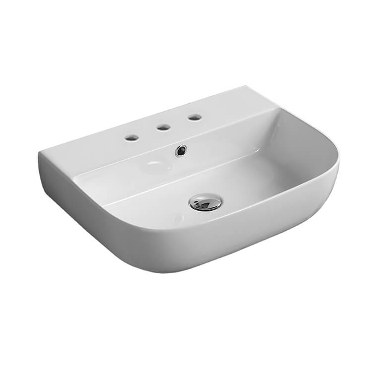 Nameeks 1811-Three-Hole Scarabeo Ceramic Wall Mounted or Vessel Sink - White