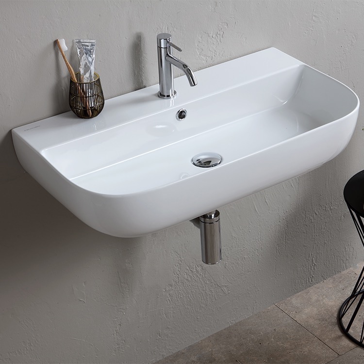 Nameeks 1812-One-Hole Scarabeo Ceramic Wall Mounted or Vessel Sink - White