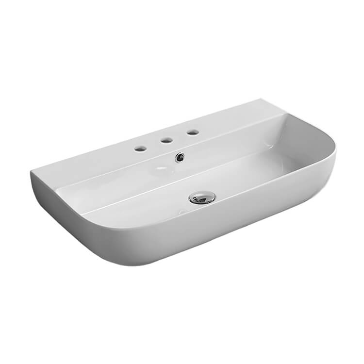 Nameeks 1812-Three-Hole Scarabeo Ceramic Wall Mounted or Vessel Sink - White