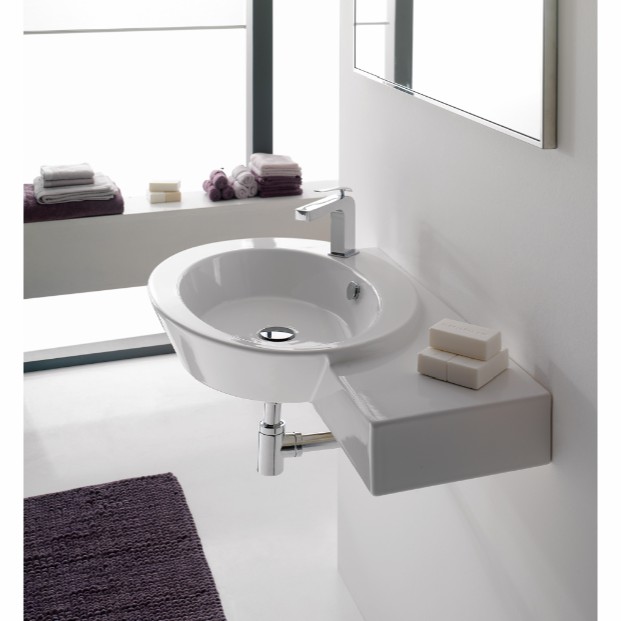 Nameeks 2011-One-Hole Scarabeo Ceramic Wall Mounted or Vessel Bathroom Sink with Right Counter Space - White