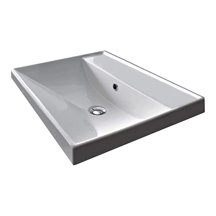 Nameeks 3001-No-Hole Scarabeo Square White Ceramic Self Rimming or Wall Mounted Bathroom Sink - White