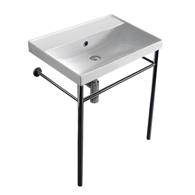 Nameeks 3004-CON-No-Hole Scarabeo Rectangular Ceramic Console Sink and Polished Chrome Stand - White
