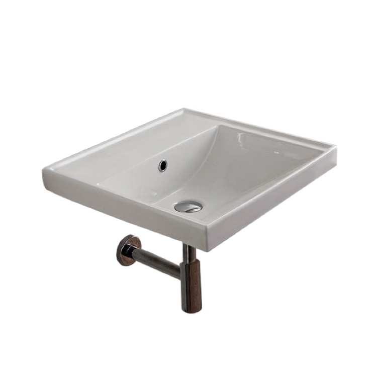 Nameeks 3004-No-Hole Scarabeo Rectangular White Ceramic Wall Mounted or Drop In Bathroom Sink - White