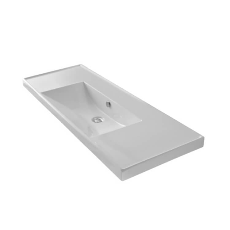 Nameeks 3007-No-Hole Scarabeo Rectangular White Ceramic Self Rimming or Wall Mounted Bathroom Sink - White