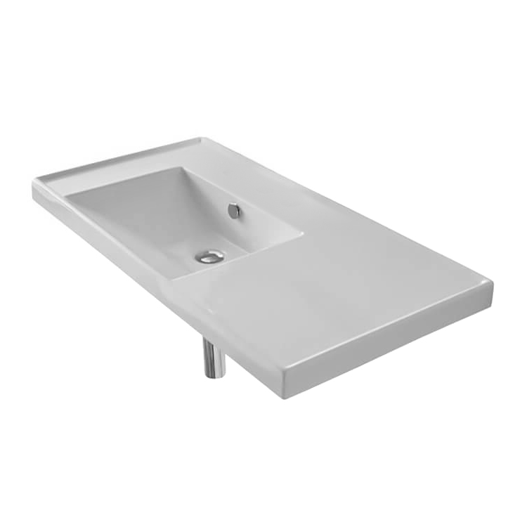 Nameeks 3008-No-Hole Scarabeo Rectangular White Ceramic Self Rimming or Wall Mounted Bathroom Sink - White