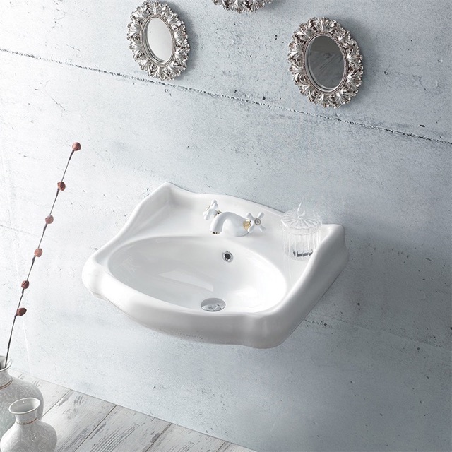 Nameeks 030200-U-One-Hole CeraStyle Classic-Style White Ceramic Wall Mounted Sink - White - Click Image to Close