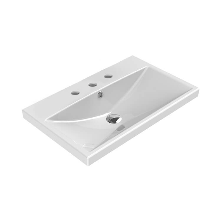 Nameeks 032100-U-Three-Hole CeraStyle Rectangular White Ceramic Wall Mounted or Drop In Sink - White
