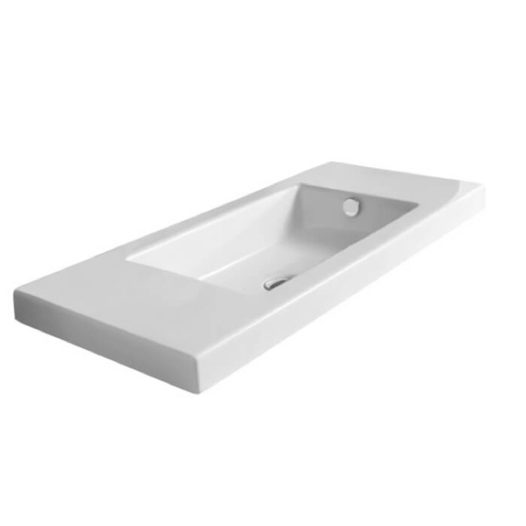 Nameeks 3501011-No-Hole Tecla Rectangular White Ceramic Wall Mounted or Built-In Sink - White - Click Image to Close