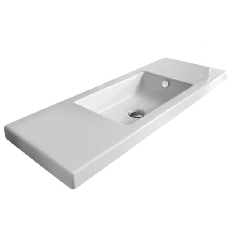 Nameeks 3502011-No-Hole Tecla Rectangular White Ceramic Wall Mounted or Built-In Sink - White