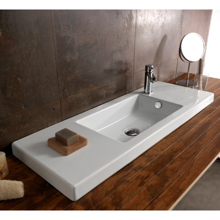 Nameeks 3502011-One-Hole Tecla Rectangular White Ceramic Wall Mounted or Built-In Sink - White - Click Image to Close