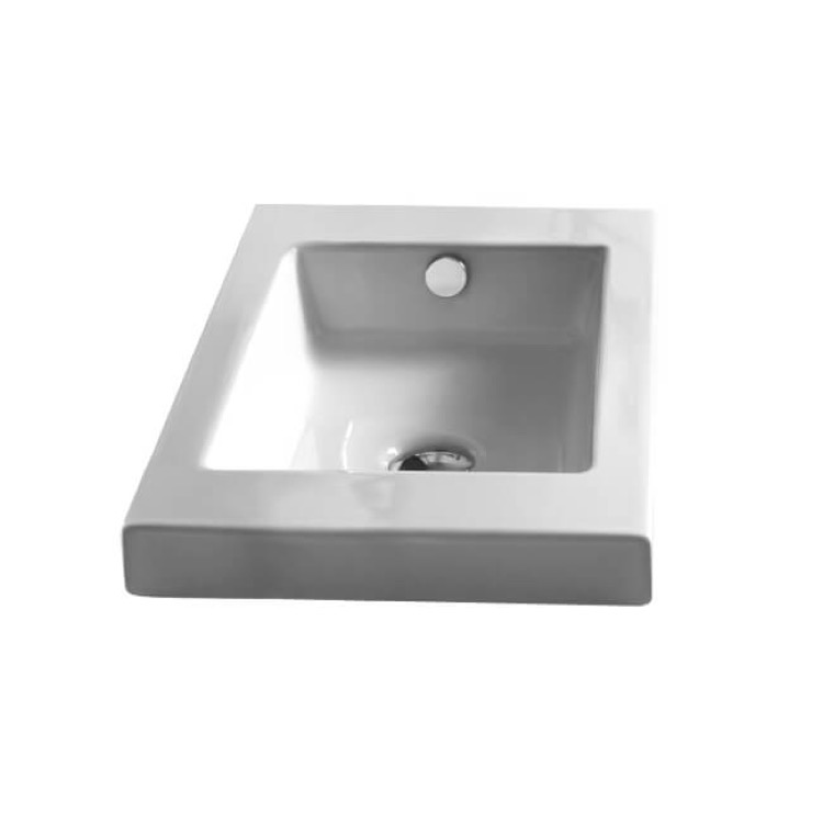 Nameeks 3503011-No-Hole Tecla Rectangular White Ceramic Wall Mounted or Built-In Sink - White