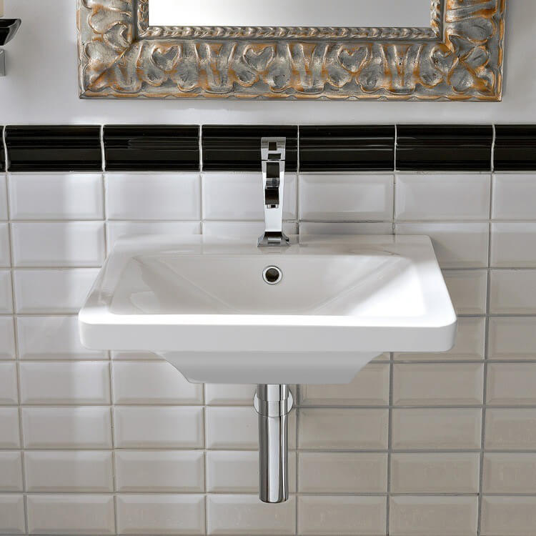Nameeks 4003-One-Hole Scarabeo Rectangular White Ceramic Wall-Mounted or Vessel Sink - White