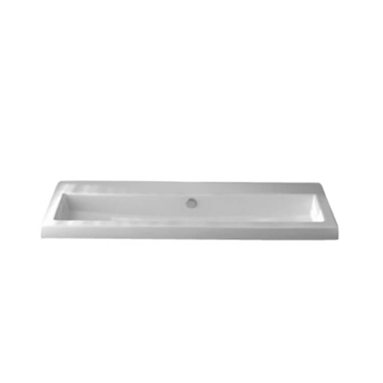 Nameeks 4003011A-No-Hole Tecla Rectangular White Ceramic Drop In or Wall Mounted Bathroom Sink - White