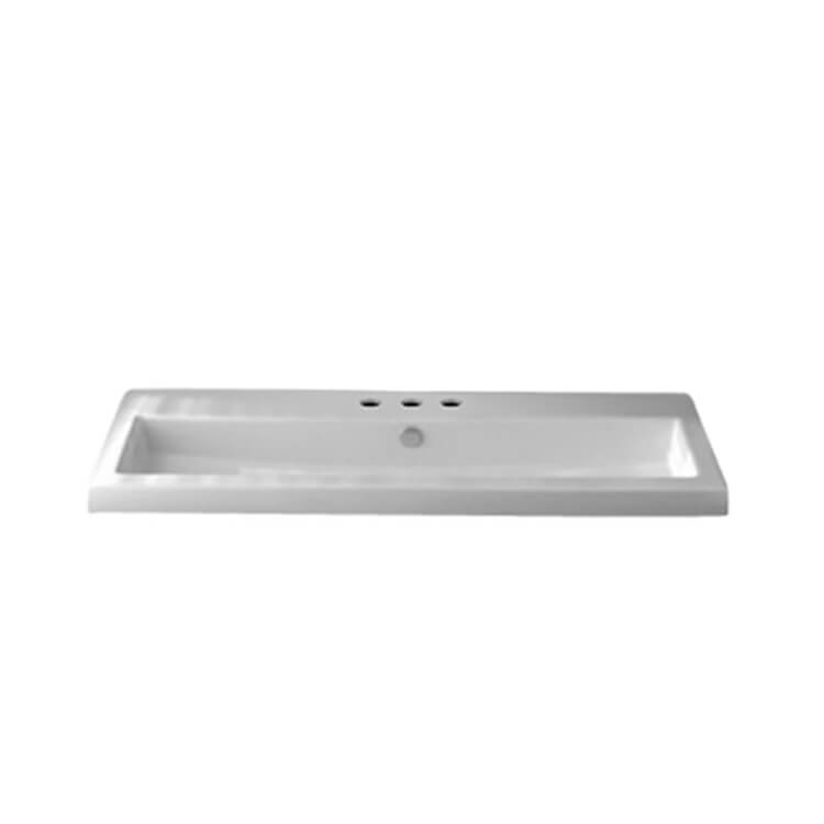 Nameeks 4003011A-Three-Hole Tecla Rectangular White Ceramic Drop In or Wall Mounted Bathroom Sink - White