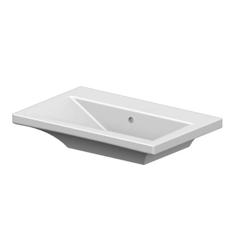 Nameeks 4004-No-Hole Scarabeo Rectangular White Ceramic Wall-Mounted or Vessel Sink - White