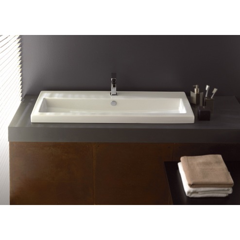 Nameeks 4004011A-One-Hole Tecla Rectangular White Ceramic Self Rimming or Wall Mounted Bathroom Sink - White