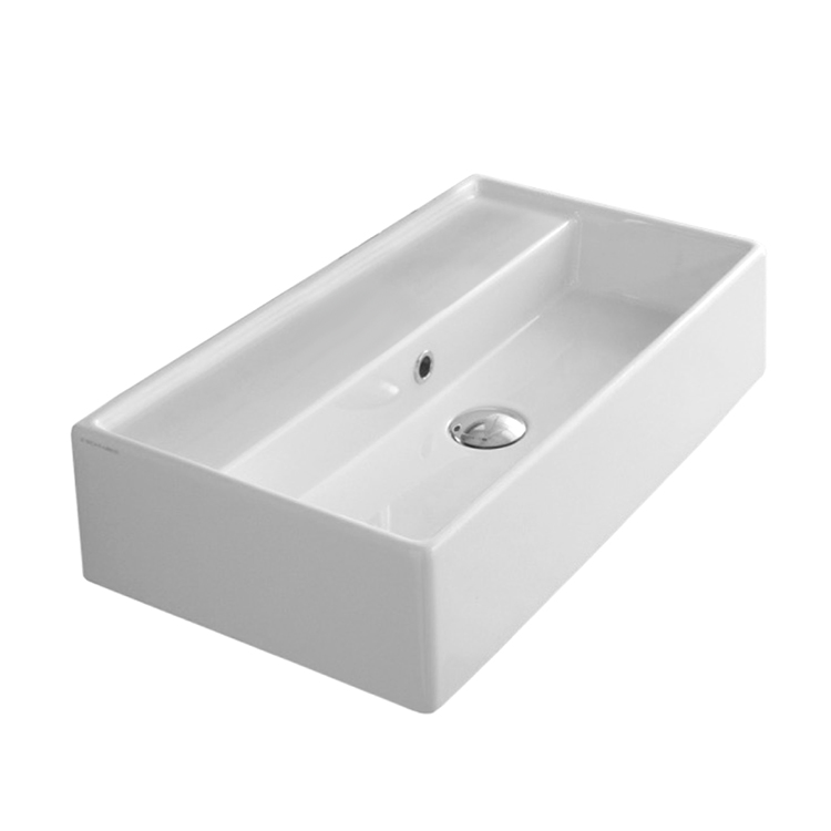 Nameeks 5001-No-Hole Scarabeo Rectangular White Ceramic Wall Mounted or Vessel Sink - White