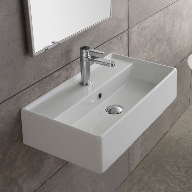 Nameeks 5003-One-Hole Scarabeo Rectangular White Ceramic Wall Mounted or Vessel Sink - White