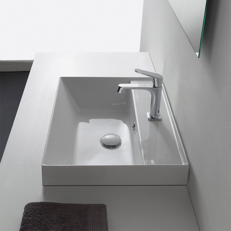 Nameeks 5108-One-Hole Scarabeo Square White Ceramic Self Rimming Sink - White