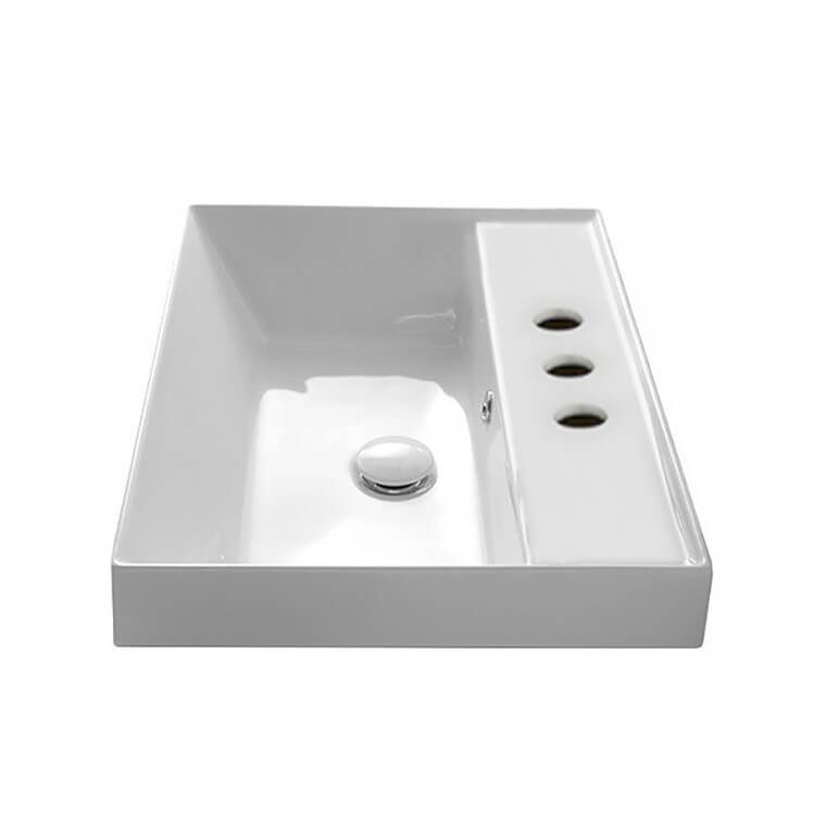 Nameeks 5108-Three-Hole Scarabeo Square White Ceramic Self Rimming Sink - White