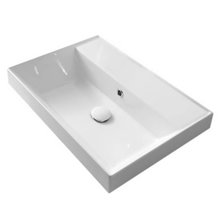 Nameeks 5109-No-Hole Scarabeo Rectangular White Ceramic Self Rimming Sink - White
