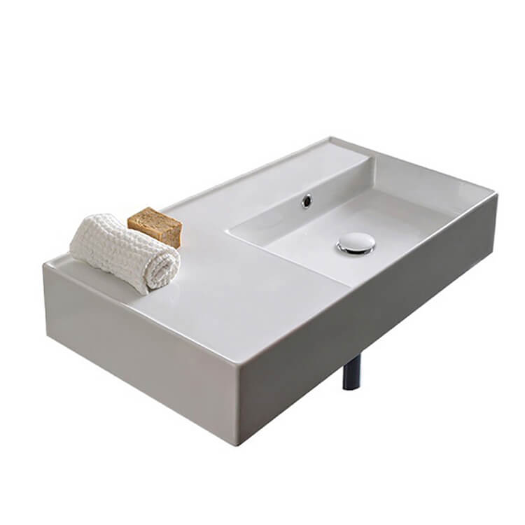 Nameeks 5118-No-Hole Scarabeo Rectangular Ceramic Wall Mounted or Vessel Sink With Counter Space - White