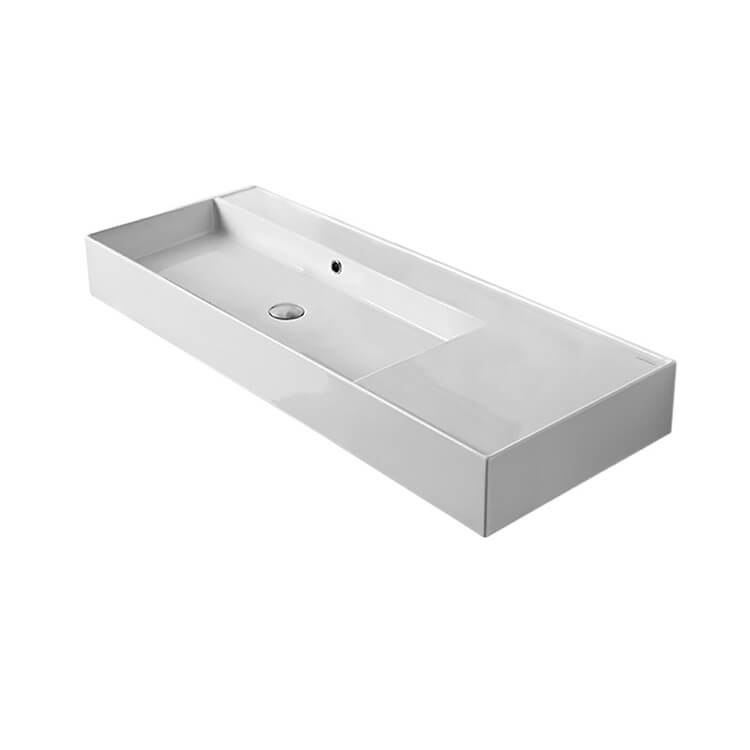 Nameeks 5121-No-Hole Scarabeo Rectangular Ceramic Wall Mounted or Vessel Sink With Counter Space - White