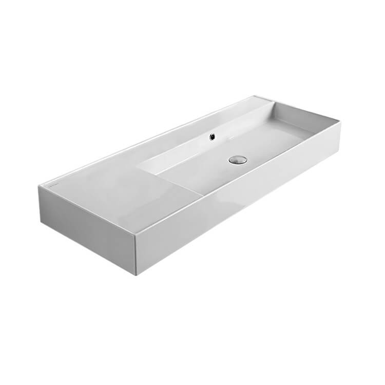 Nameeks 5122-No-Hole Scarabeo Rectangular Ceramic Wall Mounted or Vessel Sink With Counter Space - White