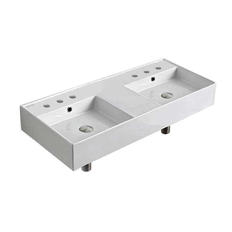 Nameeks 5142-Six-Hole Scarabeo Teorema 2 Rectangular Wall Mounted Bathroom Sink in White - White